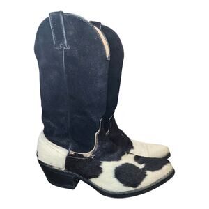Vintage Code West Cowboy Boots Calf Hair Cow Print Western Mens 7 Womens 8.5-9
